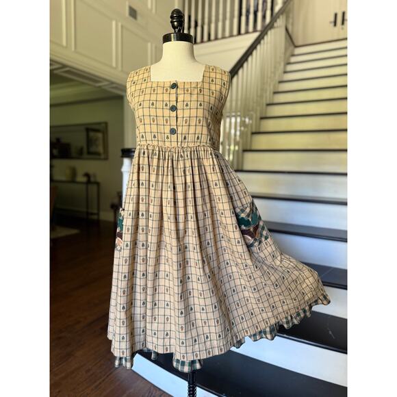 Vintage Girls Pinafore Dress Cottage Homestead Farm Modest Autumn Ruffle Church - Picture 6 of 9